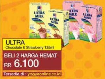 Promo Harga Ultra Milk Susu UHT Coklat, Stroberi 125 ml - Yogya