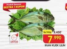 Ikan Kuek Lilin per 100 gr Diskon 15%, Harga Promo Rp7.990, Harga Normal Rp9.450, Produk Sponsor Ekstra 1 Kupon