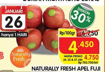 Promo Harga Naturally Fresh Apel Fuji per 100 gr - Superindo