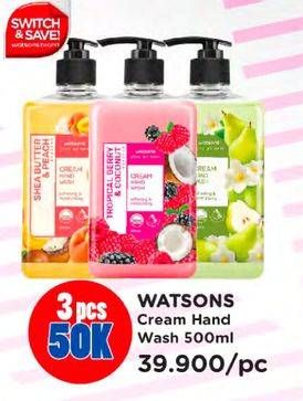 Promo Harga WATSONS Cream Hand Wash All Variants 500 ml - Watsons