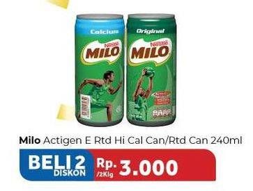 Promo Harga MILO Susu UHT Calcium, Original per 2 kaleng 240 ml - Carrefour