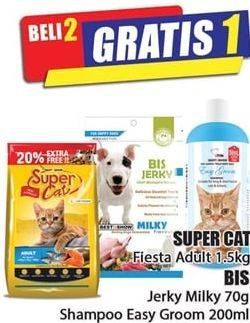 Promo Harga SUPER CAT Fiesta Adult 1500gr/BIS Jerky Chiken Strip 70gr/Cat Shampoo 200ml  - Hari Hari
