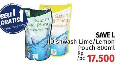 Promo Harga SAVE L Dishwashing Liquid Lemon, Lime 800 ml - LotteMart