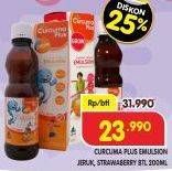 Promo Harga Curcuma Plus Emulsion Suplemen Makanan Jeruk, Strawberry 200 ml - Superindo