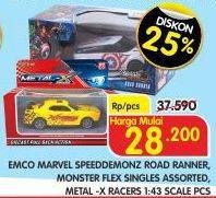 Promo Harga Emco Marvel Speeddemonz Road Ranner, Monster Flex Singles Assorted, Metal -X Racers 1:43 Scale pcs  - Superindo