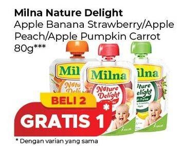 Promo Harga MILNA Nature Delight Fruit Puree Banana Strawberry Apple, Apple Peach, Carrot Apple Pumkin 80 gr - Carrefour