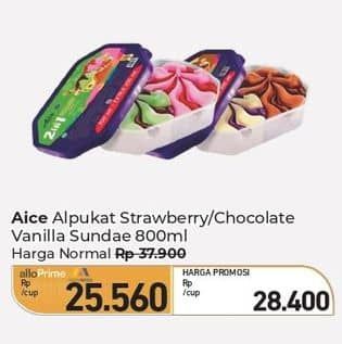 Promo Harga Aice Sundae Alpukat Strawberry, Vanilla Chocolate 800 ml - Carrefour