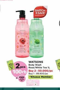 Promo Harga Watsons Body Wash Rose, White Tea 1000 ml - Watsons