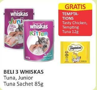 Promo Harga WHISKAS Makanan Kucing Tuna, Junior Tuna per 3 pouch 85 gr - Alfamart
