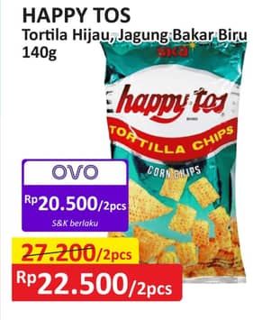 Promo Harga Happy Tos Tortilla Chips Hijau, Jagung Bakar/Roasted Corn 140 gr - Alfamart