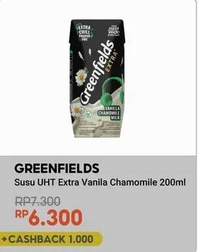 Promo Harga Greenfields UHT Extra Milk Vanilla Chamomile 200 ml - Indomaret