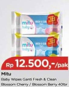 Promo Harga MITU Baby Wipes Fresh & Clean Blue Blossom Berry, Pink Blooming Cherry 60 sheet - TIP TOP