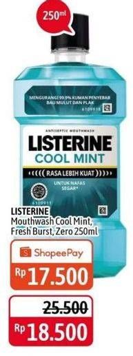 Promo Harga LISTERINE Mouthwash Antiseptic Cool Mint, Fresh Burst, Zero 250 ml - Alfamidi