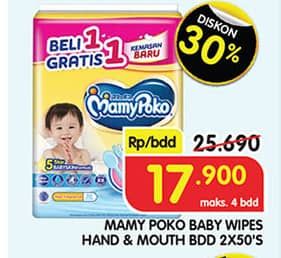 Promo Harga Mamy Poko Baby Wipes Hand & Mouth 50 sheet - Superindo