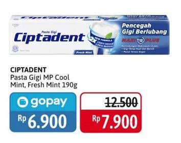 Promo Harga CIPTADENT Pasta Gigi Maxi 12 Plus Cool Mint, Fresh Mint 190 gr - Alfamidi