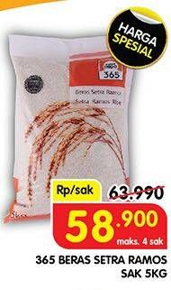 Promo Harga 365 Beras Setra Ramos 5000 gr - Superindo