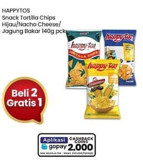 Promo Harga Happy Tos Tortilla Chips Hijau, Nacho Cheese, Jagung Bakar/Roasted Corn 140 gr - Indomaret