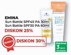 Promo Harga Emina Sun Battle SPF 45+ PA+++, SPF 30+ PA+++ 30 ml - Yogya