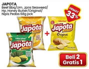 Promo Harga Japota Potato Chips Beef BBQ, Umami Japanese Seaweed, Happy Honey Butter, Original, Nipis Pedas 68 gr - Indomaret