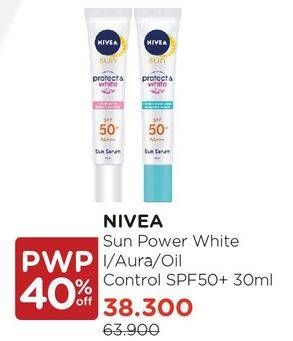 Promo Harga NIVEA Sun Face Serum Protect & White SPF 50+ Instant Aura, Oil Control 30 ml - Watsons