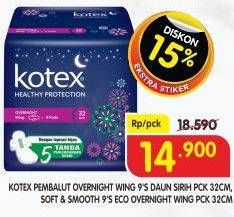 Promo Harga Kotex Healthy Protection Overnight Wing 32cm 9 pcs - Superindo