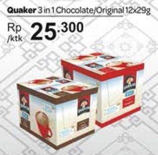 Promo Harga Quaker 3 In 1 Sereal Coklat, Original per 12 sachet 29 gr - Carrefour