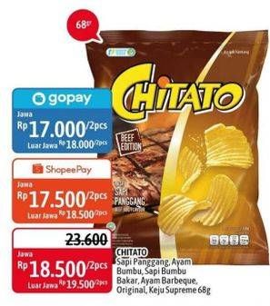 Promo Harga CHITATO Snack Potato Chips Ayam Bumbu Spicy Chicken, Keju, Sapi Panggang Beef Barbeque 68 gr - Alfamidi