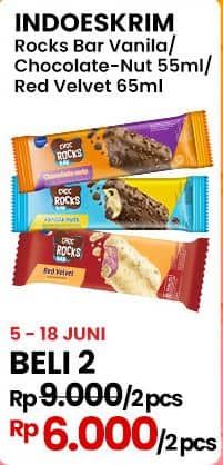 Promo Harga Indoeskrim Rocks Bar Chocolate Nuts, Vanila Nuts, Red Velvet 55 ml - Indomaret