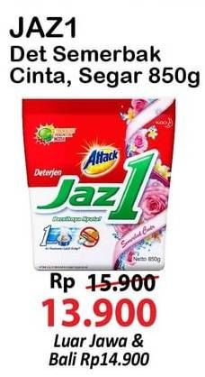 Promo Harga ATTACK Jaz1 Detergent Powder Pesona Segar, Semerbak Cinta 850 gr - Alfamart