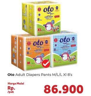 Promo Harga OTO Adult Diapers Pants XL8, L8, M8 8 pcs - Carrefour