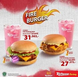 Promo Harga RICHEESE FACTORY Fire Burger Ayam, Beef  - Richeese Factory