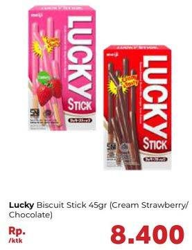 Promo Harga MEIJI Biskuit Lucky Stick Strawberry, Chocolate 45 gr - Carrefour