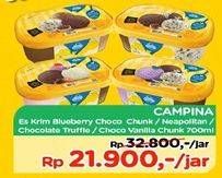 Promo Harga CAMPINA Ice Cream Blueberry Choco Chunk, Neapolitan, Vanilla 700 ml - TIP TOP