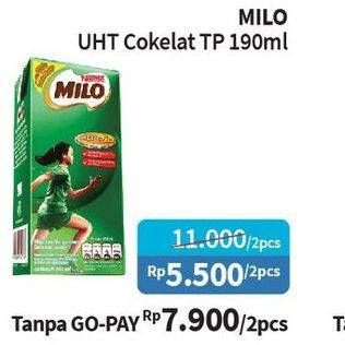 Promo Harga MILO Susu UHT Cokelat per 2 pcs 190 ml - Alfamidi