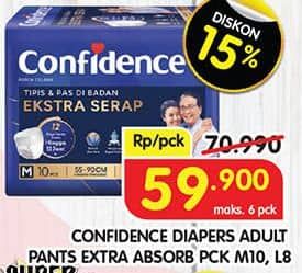 Promo Harga Confidence Adult Pants Slim & Fit Extra Absorb L8, M10 8 pcs - Superindo