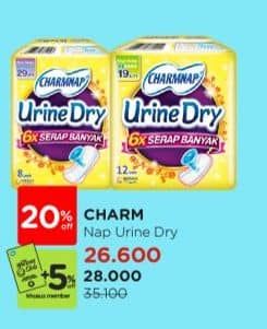 Promo Harga Charmnap Urine Dry Pembalut 19cm, 29cm 8 pcs - Watsons