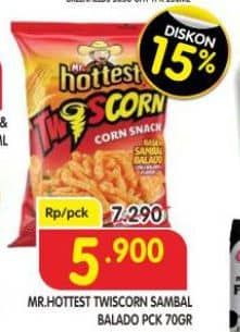 Mr Hottest Twiscorn 70 gr Diskon 19%, Harga Promo Rp5.900, Harga Normal Rp7.290