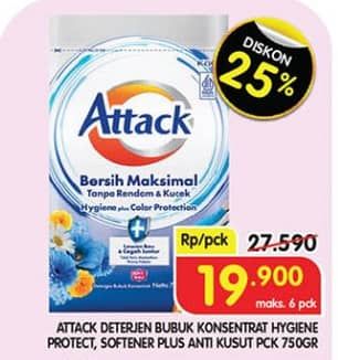 Promo Harga Attack Detergent Powder Hygiene Plus Protection, Plus Softener 750 gr - Superindo