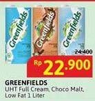 Promo Harga Greenfields UHT Full Cream, Choco Malt, Low Fat 1000 ml - Alfamidi