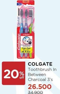 Promo Harga COLGATE Toothbrush SlimSoft Charcoal per 3 pcs - Watsons