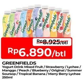 Promo Harga Greenfields Yogurt Drink Mixed Fruit, Strawberry, Lychee, Mango, Peach, Blueberry, Original, Soursop, Berry Lychee 250 ml - TIP TOP