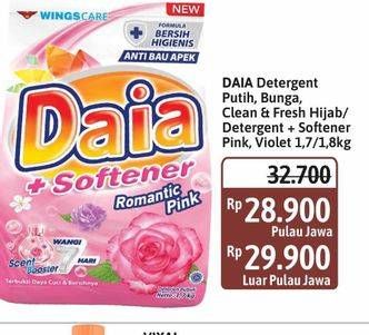 Promo Harga Daia Deterjen Bubuk Putih, Bunga, Clean Fresh Hijab, + Softener Pink, + Softener Violet 1700 gr - Alfamidi