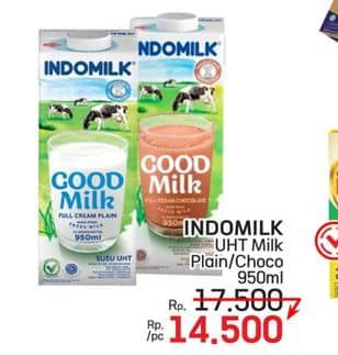 Promo Harga Indomilk Susu UHT Cokelat, Full Cream Plain 950 ml - LotteMart