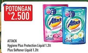 Promo Harga ATTACK Detergent Liquid Hygiene Plus Protection, Plus Softener 1200 ml - Hypermart