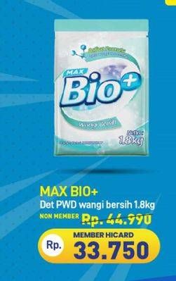 Promo Harga Max Bio Detergent Powder Wangi Bersih 1800 gr - Hypermart