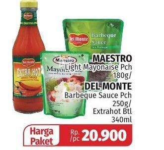 Promo Harga MAESTRO Mayonnaise 180gr/DEL MONTE Barbeque Sauce 250gr/DEL MONTE Extra Hot 340ml  - Lotte Grosir