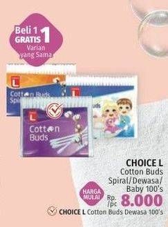 Promo Harga Choice L Cotton Buds Spiral, Baby, Dewasa 100 pcs - LotteMart