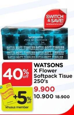 Promo Harga Watsons X Flower Soft Pack Tissue 250 pcs - Watsons