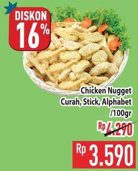 Promo Harga Chicken Nugget Curah Alphabet, Stick per 100 gr - Hypermart