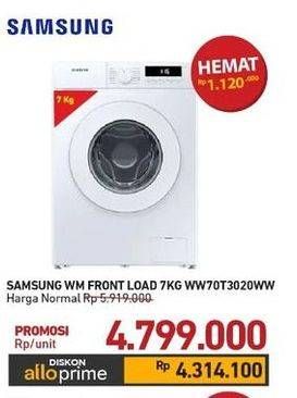 Promo Harga Samsung WW70T3020WW/SE Washing Machine with Quick Wash and Drum Clean  - Carrefour